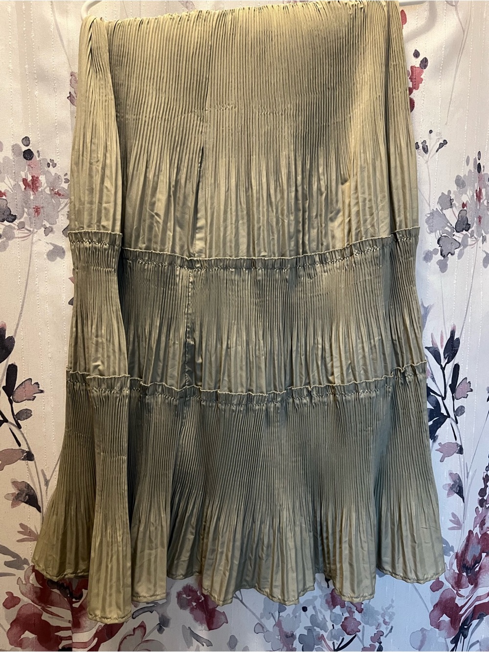 Pleated Tiered Maxi Skirt in Olive Green